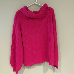 Hot Pink Knit Cowl Neck Sweater 1XL
